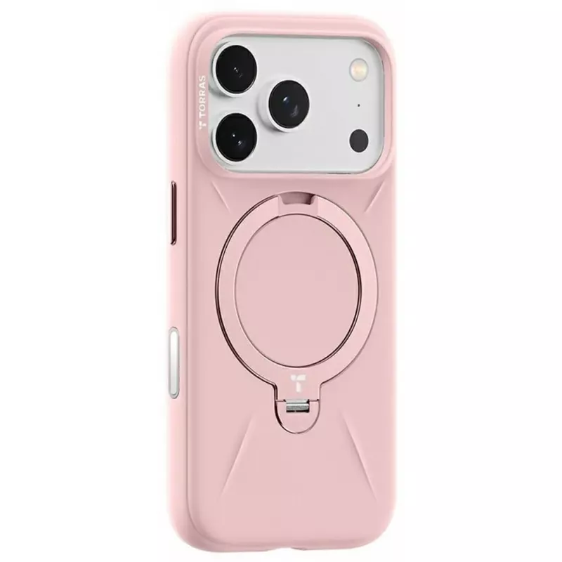 Torras Ostand Spin Softune serijos telefono dėklas, skirtas iPhone 17 Pro – rožinis