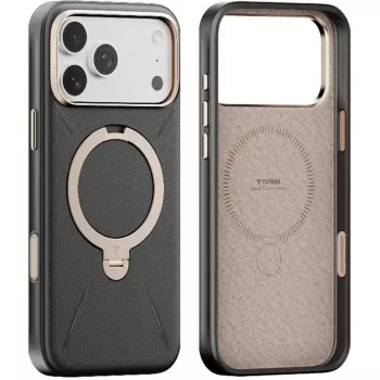Torras Spin Vegskin serijos telefono dėklas, skirtas iPhone 17 Pro — juodas