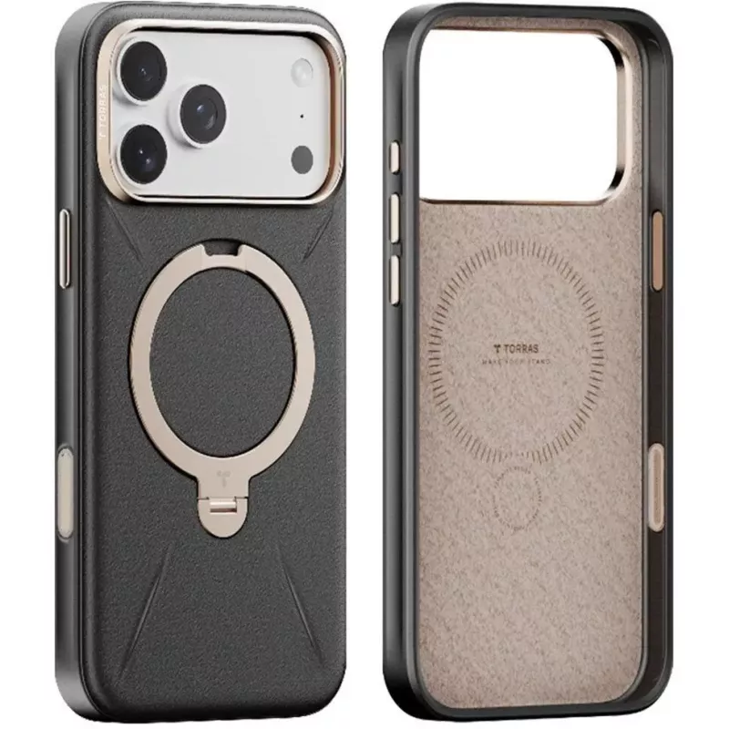 Torras Spin Vegskin serijos telefono dėklas, skirtas iPhone 17 Pro — juodas