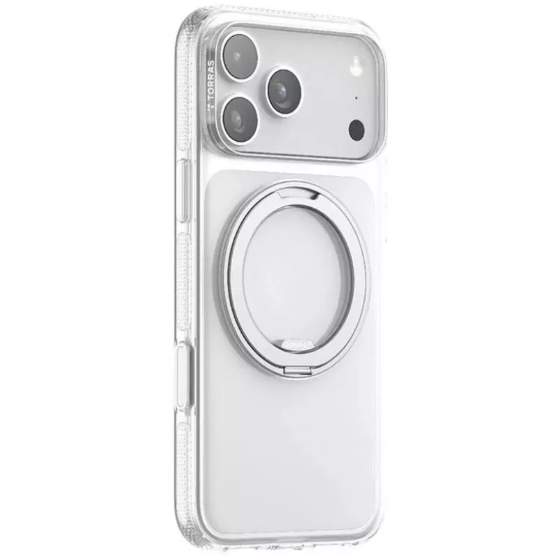 Torras Ostand R Fitness serijos telefono dėklas, skirtas iPhone 17 Pro Max, permatomas apsauginis dangtelis