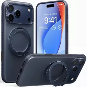 Torras Ostand R Fitness serijos telefono dėklas, skirtas iPhone 17 Pro Max, tamsiai mėlynas