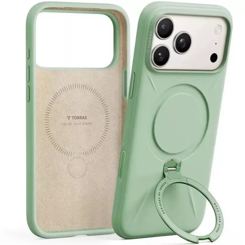 Apsauginis telefono dėklas Torras Spin Softune Series, skirtas iPhone 17 Pro, žalias