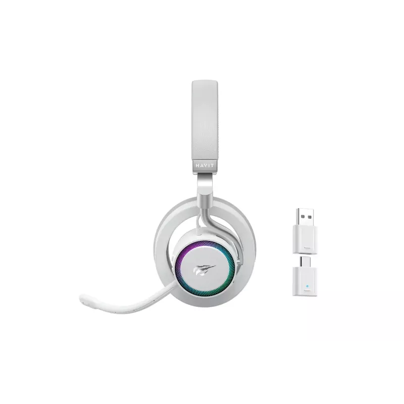 Ausinės HAVIT Fuxi-H8 — belaidės ir laidinės, Bluetooth, 20–20000 Hz, 10 m atstumas, 300 g, balta