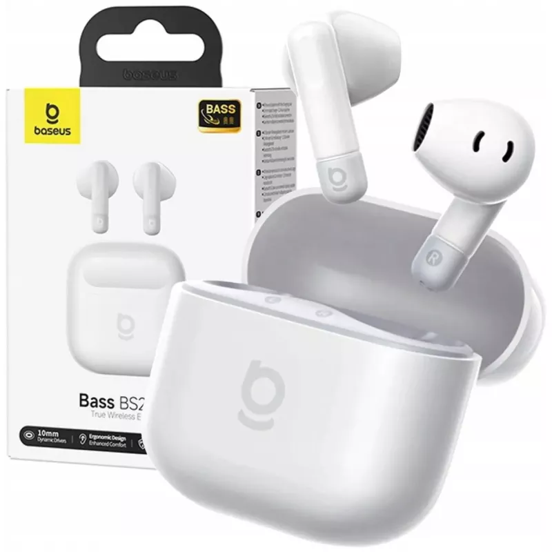 Belaidės į ausis įdedamos ausinės Baseus Bass BS2 Lite TWS — baltos