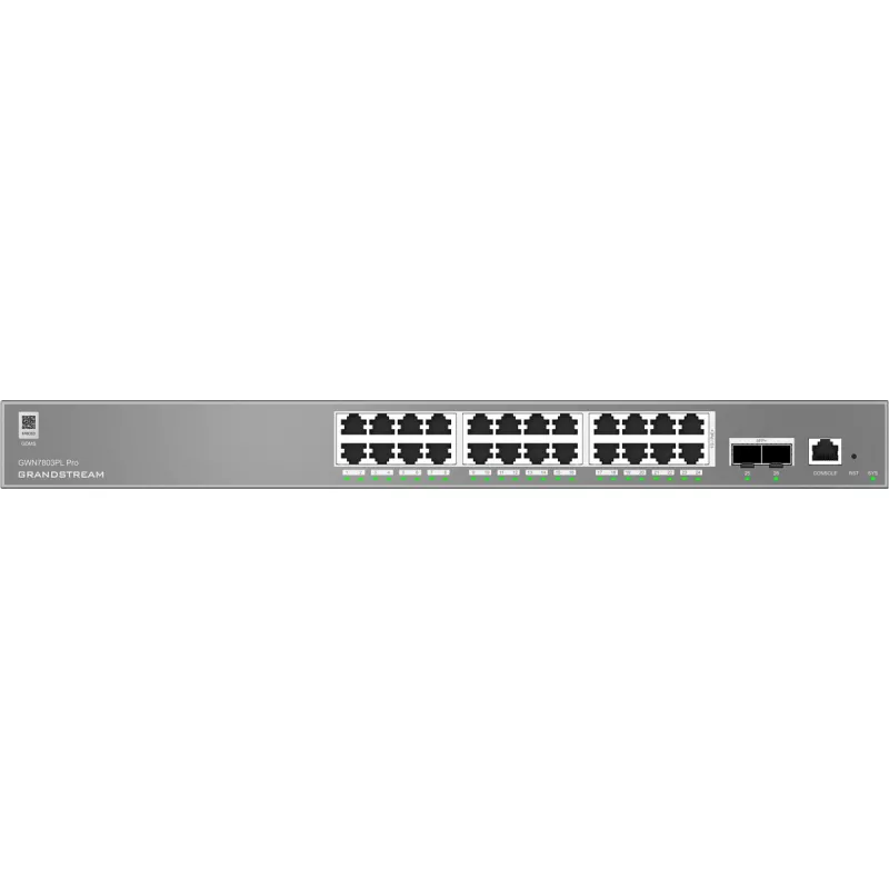 Valdomas komutatorius Grandstream GWN7803PL Pro — 24x 1Gb RJ45, PoE+, SFP+, DHCP, CLI, VLAN