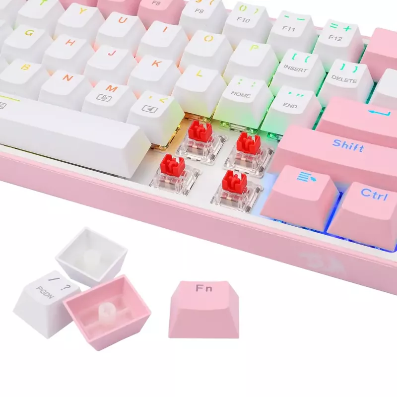 Mechaninė klaviatūra REDRAGON K617-Fizz RGB — laidinė USB, rožinė/baltas, 1,5 m laidas