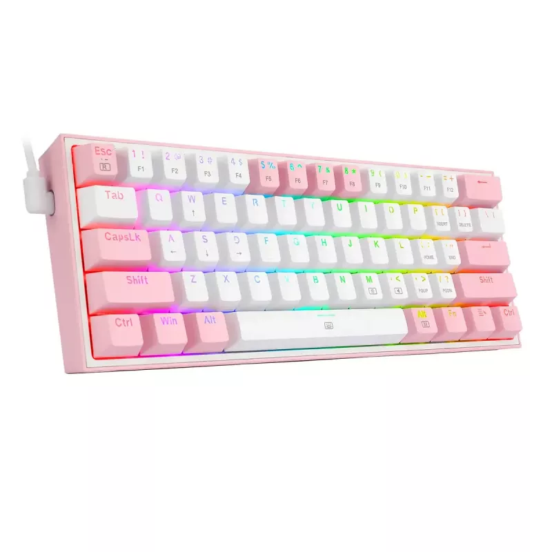 Mechaninė klaviatūra REDRAGON K617-Fizz RGB — laidinė USB, rožinė/baltas, 1,5 m laidas