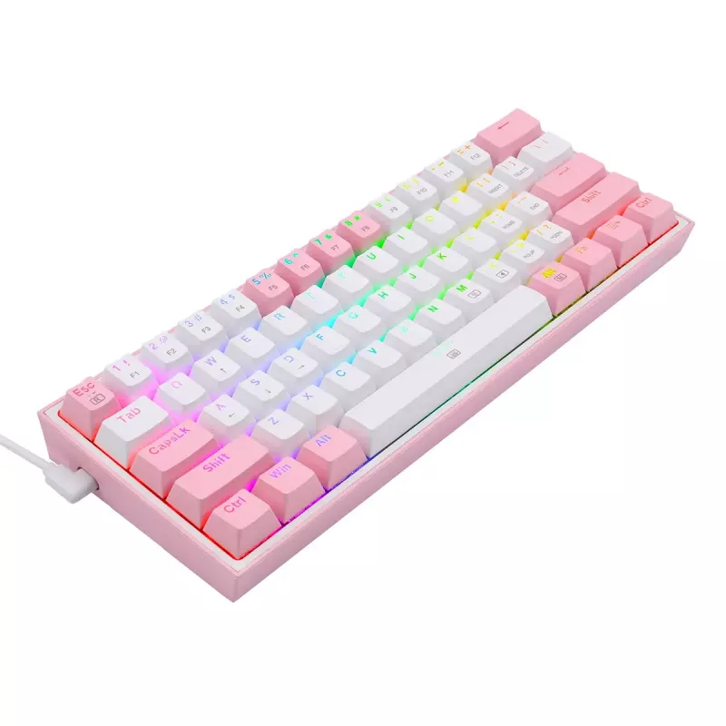 Mechaninė klaviatūra REDRAGON K617-Fizz RGB — laidinė USB, rožinė/baltas, 1,5 m laidas