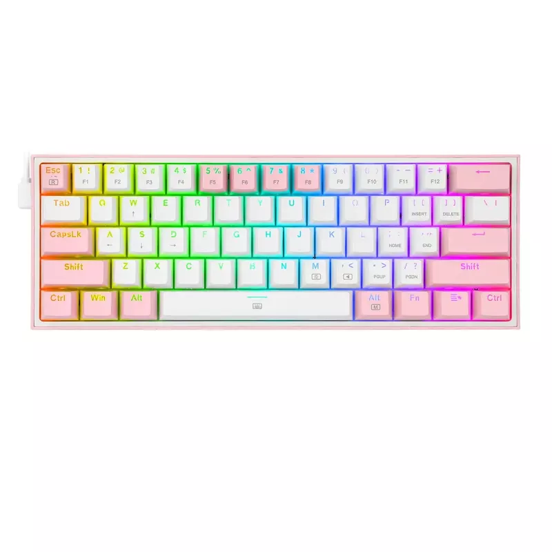 Mechaninė klaviatūra REDRAGON K617-Fizz RGB — laidinė USB, rožinė/baltas, 1,5 m laidas