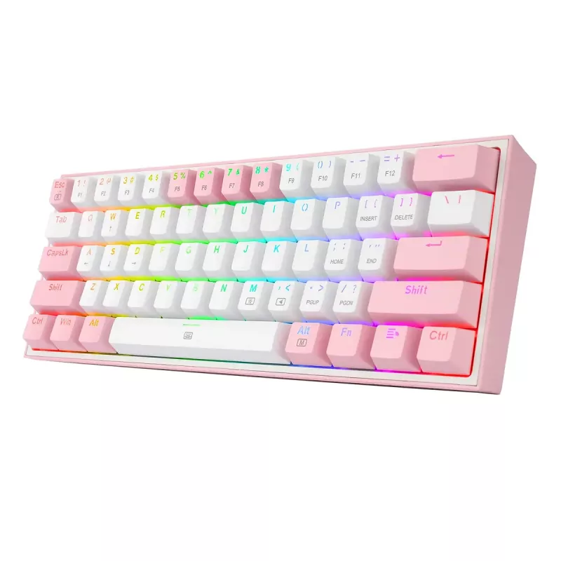 Mechaninė klaviatūra REDRAGON K617-Fizz RGB — laidinė USB, rožinė/baltas, 1,5 m laidas