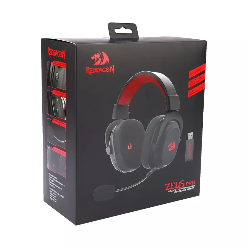 Laidinės Bluetooth ausinės ant ausų REDRAGON H510 Zeus Pro RGB — 20–20000 Hz, 1,8 m laidas, juodos