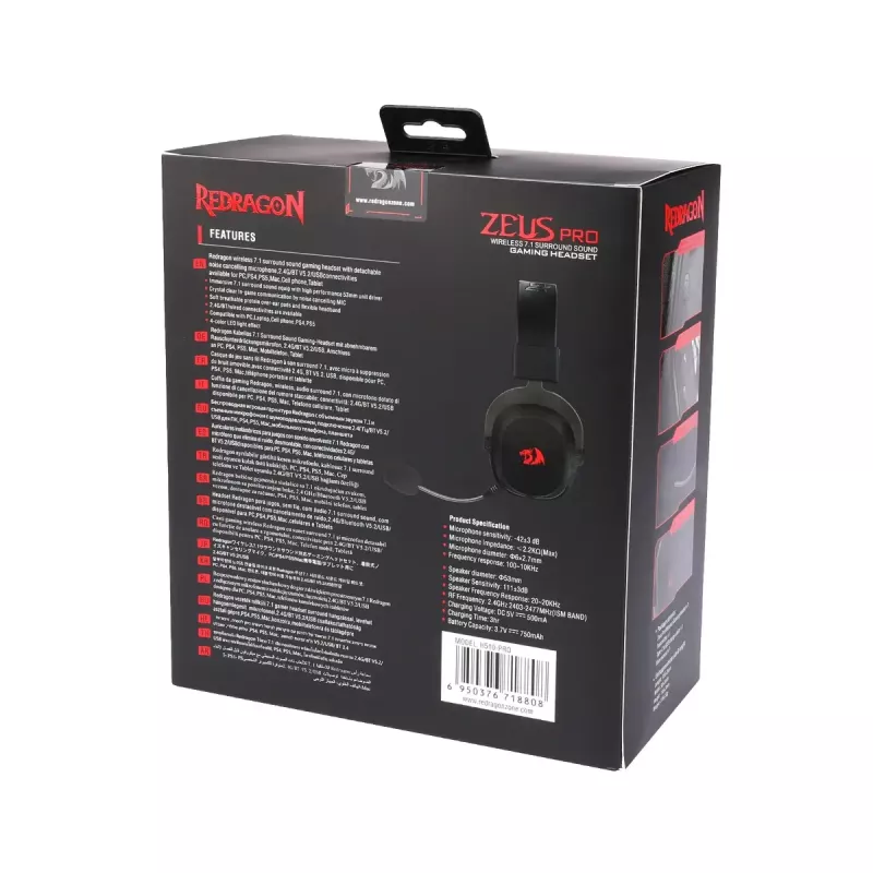 Laidinės Bluetooth ausinės ant ausų REDRAGON H510 Zeus Pro RGB — 20–20000 Hz, 1,8 m laidas, juodos