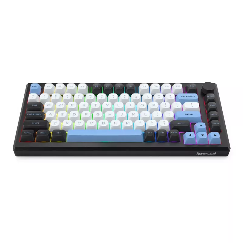 Klaviatūra REDRAGON K732WLB-RGB-PRO URANUS PRO — 65 % mechaninė, USB + RF belaidė + Bluetooth, QWERTY, angliški išdėstymai, 1,5 m laidas, juoda / balta