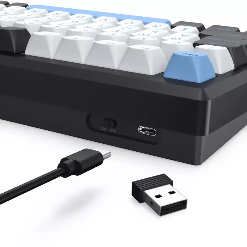 Klaviatūra REDRAGON K732WLB-RGB-PRO URANUS PRO — 65 % mechaninė, USB + RF belaidė + Bluetooth, QWERTY, angliški išdėstymai, 1,5 m laidas, juoda / balta