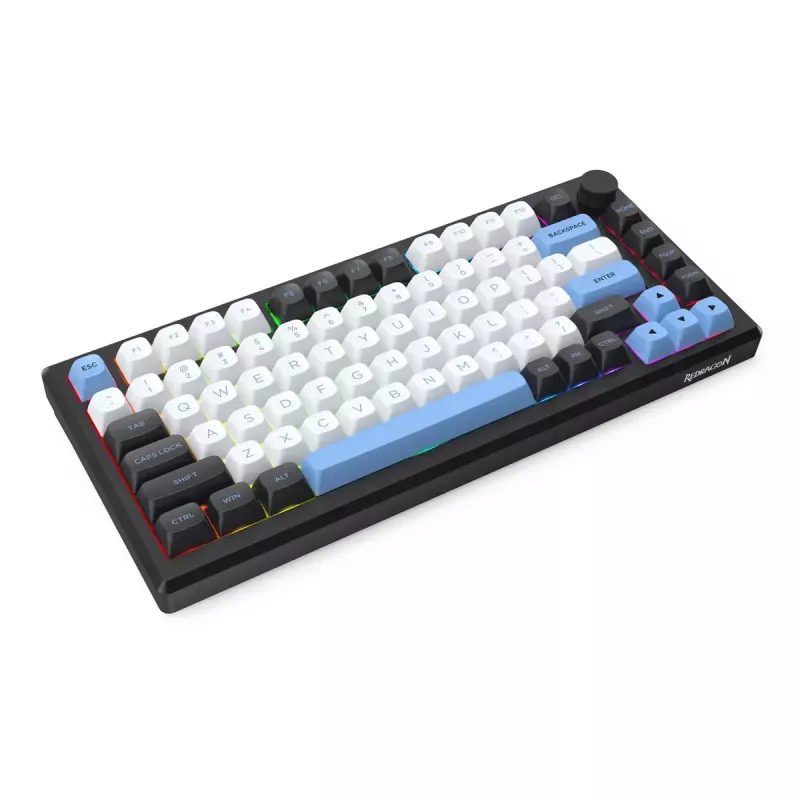 Klaviatūra REDRAGON K732WLB-RGB-PRO URANUS PRO — 65 % mechaninė, USB + RF belaidė + Bluetooth, QWERTY, angliški išdėstymai, 1,5 m laidas, juoda / balta