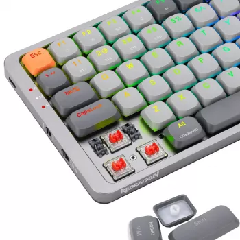Mechaninė klaviatūra REDRAGON K652GG-RGB-PRO laidinė belaidė Bluetooth pilka