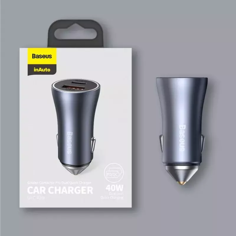 Automobilinis kroviklis Baseus TZCCJD-0G 40W tamsiai pilkas — USB transporto priemonės maitinimo adapteris, 40W išvestis