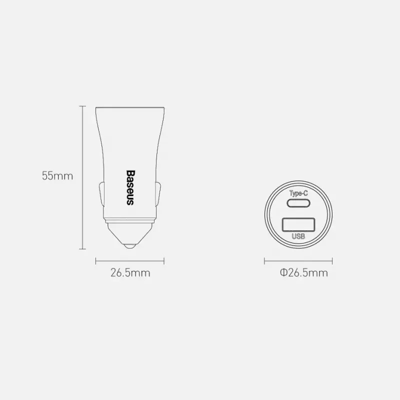 Automobilinis kroviklis Baseus TZCCJD-0G 40W tamsiai pilkas — USB transporto priemonės maitinimo adapteris, 40W išvestis