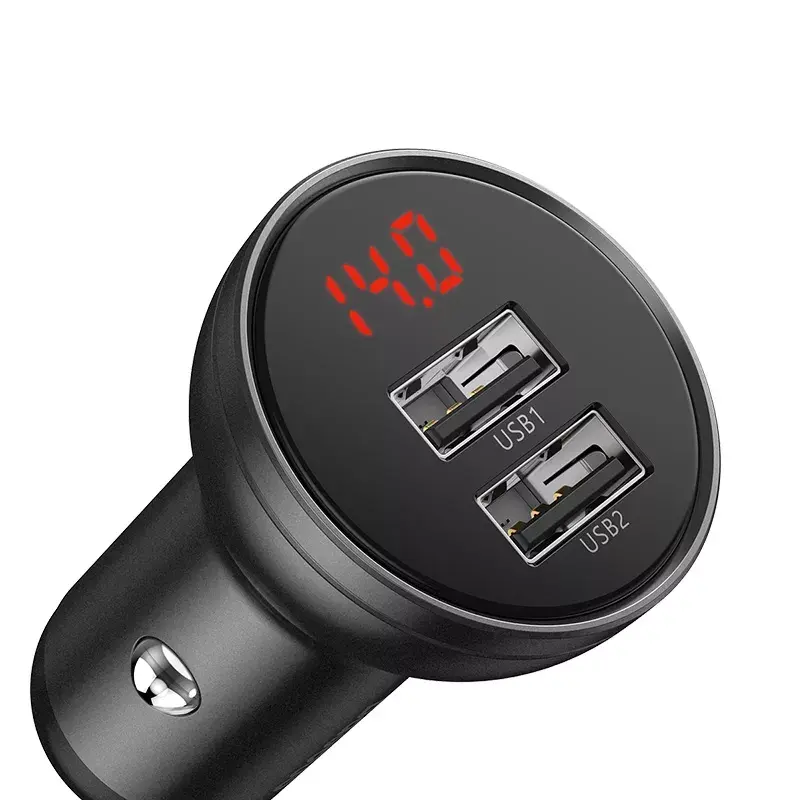 Automobilinis USB įkroviklis Baseus AB2XUSBAKBK — 2× USB 2.0, 4.8 A, maitinimas iš cigarečių degiklio lizdo, juoda/pilka