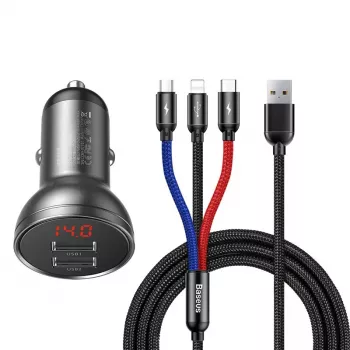 Automobilinis USB įkroviklis Baseus AB2XUSBAKBK — 2× USB 2.0, 4.8 A, maitinimas iš cigarečių degiklio lizdo, juoda/pilka