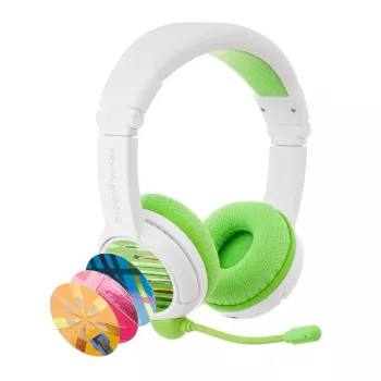 Headset buddy phones School+ — laidinės ir belaidės Bluetooth, USB-C, ausinės aplink ausis, 20–20000 Hz, 147 g, žalia/baltos spalvos