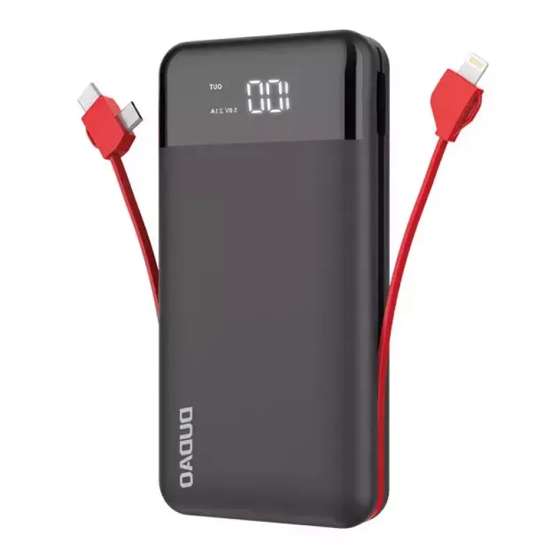 Išorinė baterija Dudao K1Pro 20000mAh 15W su 4 integruotais kabeliais, juoda