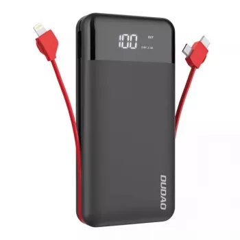 Išorinė baterija Dudao K1Pro 20000mAh 15W su 4 integruotais kabeliais, juoda