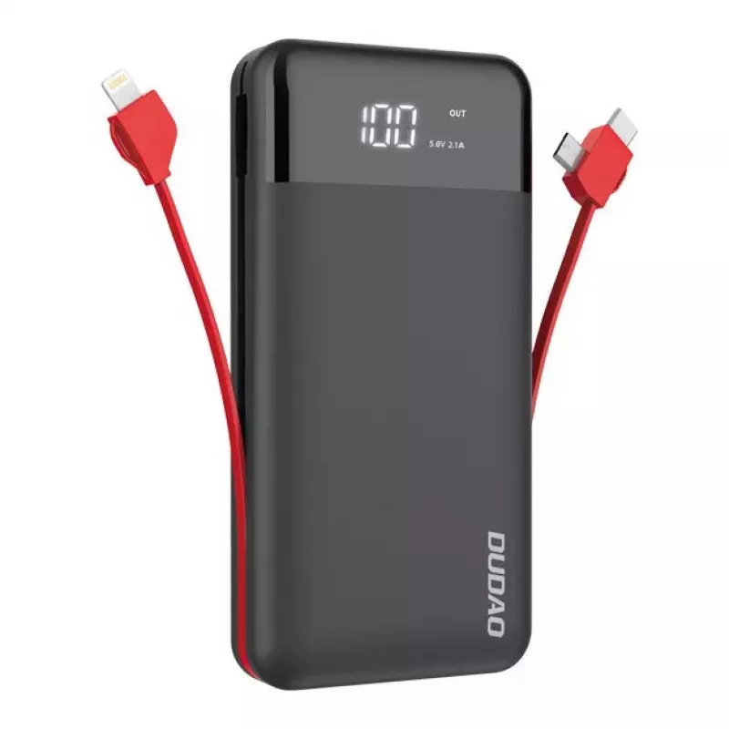 Išorinė baterija Dudao K1Pro 20000mAh 15W su 4 integruotais kabeliais, juoda