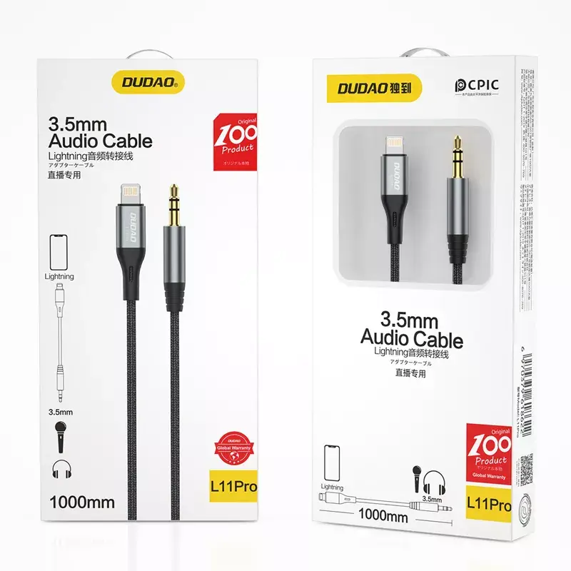 DUDAO garso kabelis Lightning - 3,5 mm mini lizdas 1 m pilkas L11PRO