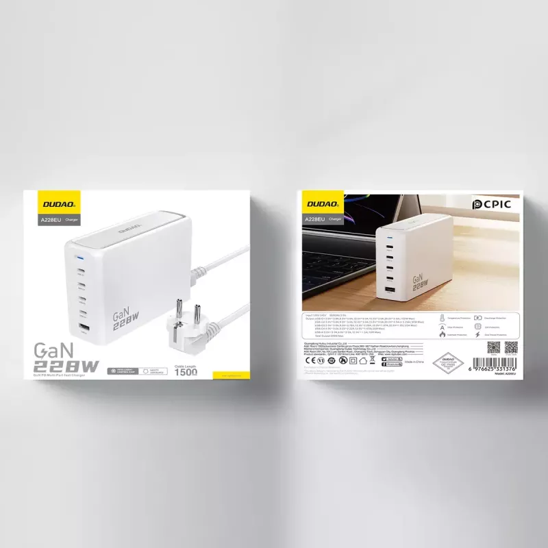 Pakrovėjas DUDAO A228EU 228W GaN 4xUSB-C 1xUSB-A
