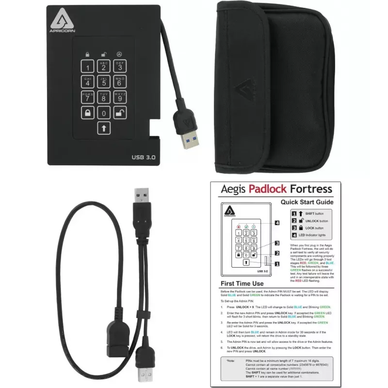 Išorinis kietasis diskas Apricorn 1TB USB Type-A 3.2 Gen 1 Aegis Padlock Fortress