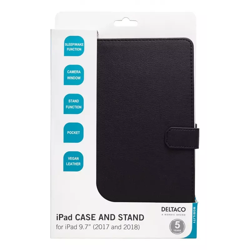Planšetinio kompiuterio dėklas DELTACO IPD-2017-2 Folio, skirtas iPad 9.7 col. (2017/2018), oda, stovo režimas
