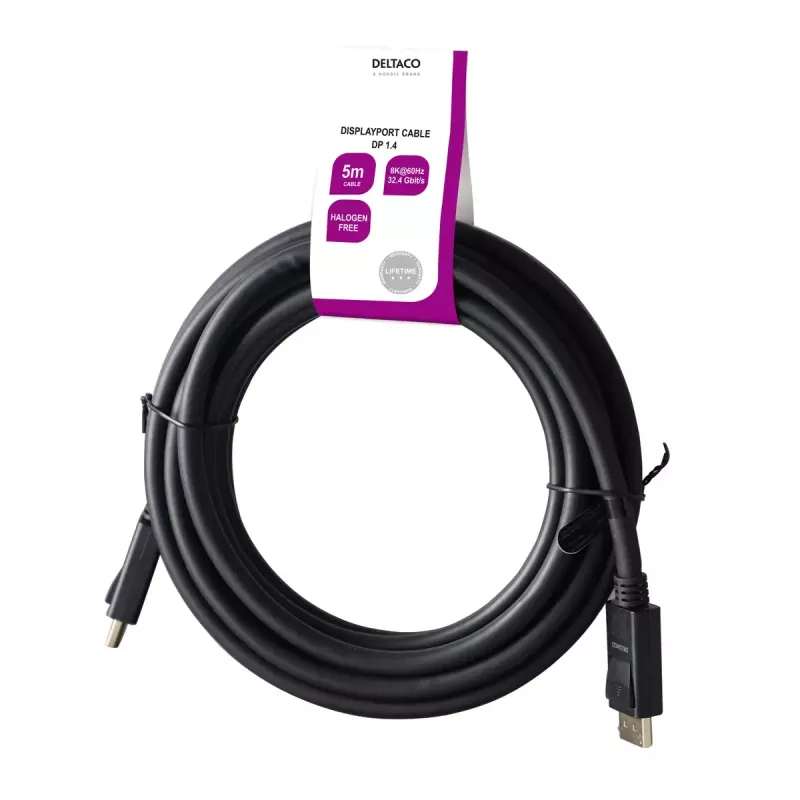 DisplayPort kabelis Deltaco DP8K-1050-LSZH 5 m juodas