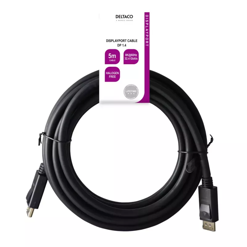 DisplayPort kabelis Deltaco DP8K-1050-LSZH 5 m juodas