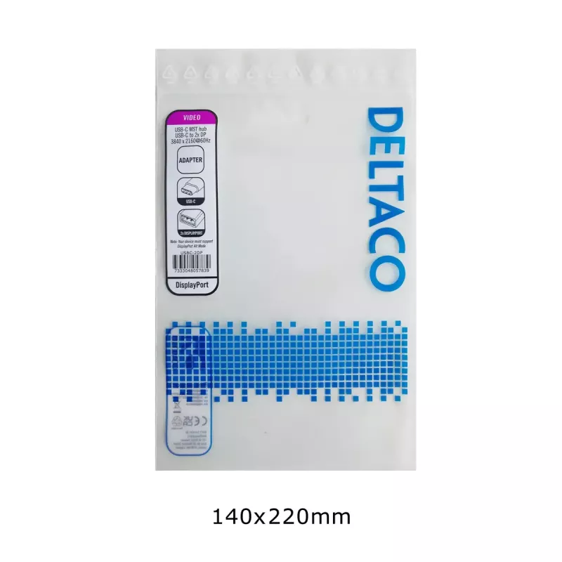Deltaco USBC-2DP vaizdo kabelio adapteris 0,1 m USB Type-C 2 x DisplayPort juodas
