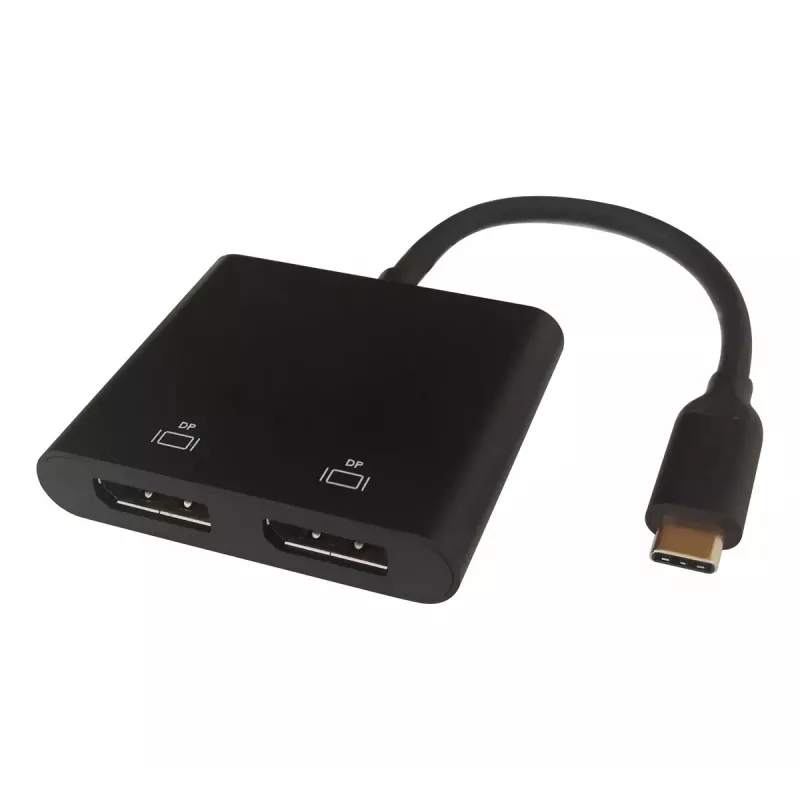 Deltaco USBC-2DP vaizdo kabelio adapteris 0,1 m USB Type-C 2 x DisplayPort juodas