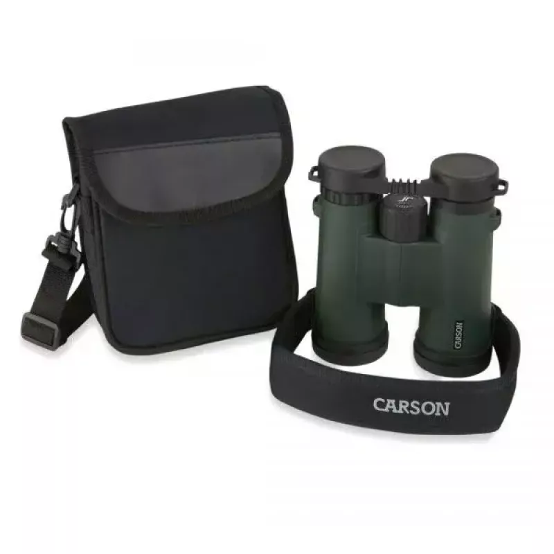 Binokliai Carson JR Series 10x42 BaK-4, kompaktiški stoginiai, juoda/žalia