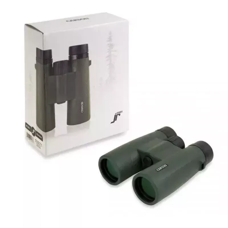 Binokliai Carson JR Series 10x42 BaK-4, kompaktiški stoginiai, juoda/žalia