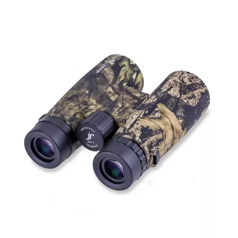 Binoculars Carson JR 10x42 BAK-4 Roof, compact camouflage design, 127×50.8×160 mm