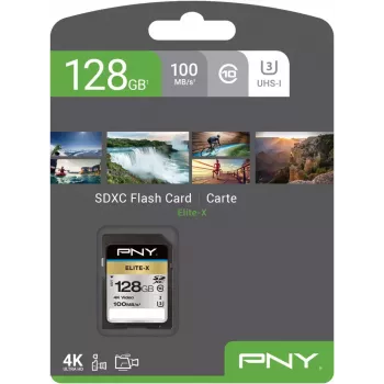 SDXC atminties kortelė PNY Elite-X 128 GB, UHS-I, Class 10, U3, 100 MB/s skaitymas