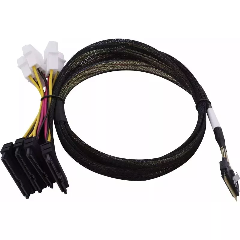 SAS kabelis MICROCHIP 2305300-R SlimSAS ×8 (SFF-8654) prie 2× 4SFF-8639 (U.3) 0,8 m, juodas