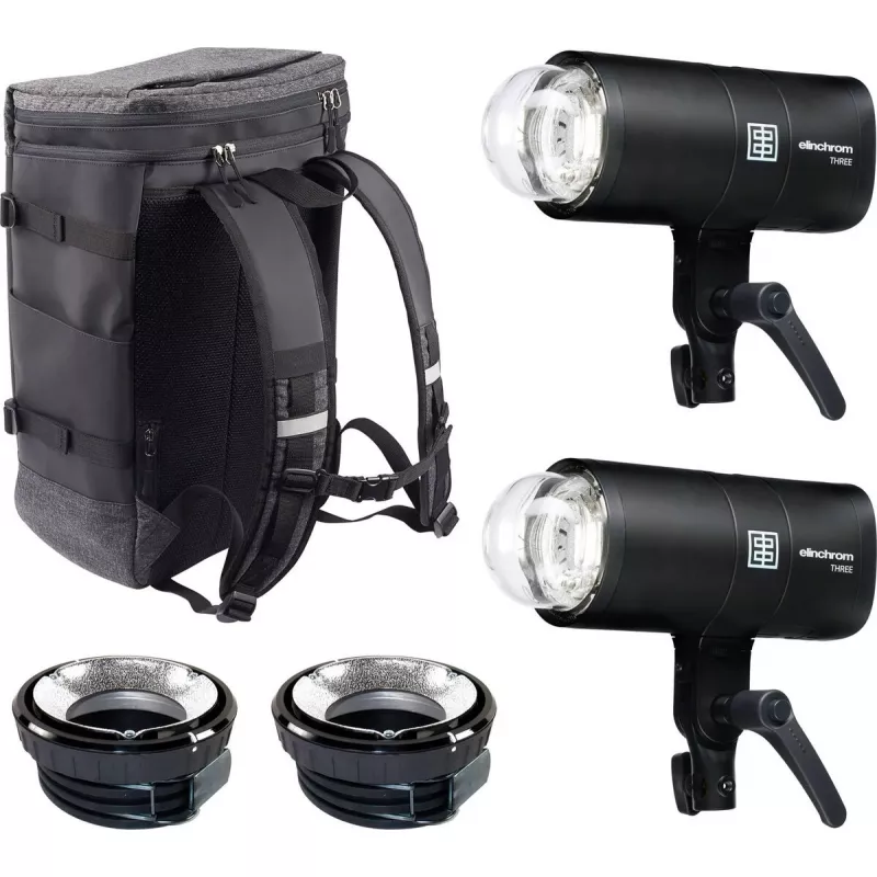 Studijinė ne prie kameros blyksčių rinkinys Elinchrom THREE DUAL — 2 blykstės (modelis 20942.2)