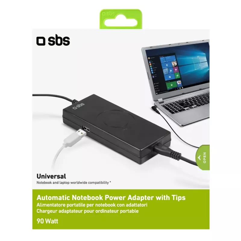 Maitinimo šaltinis SBS Portable 90W nešiojamiesiems kompiuteriams, vidaus, juodas, 2,2 m