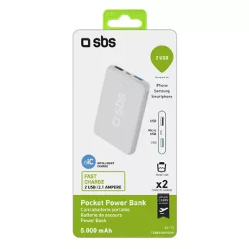 Nešiojama išorinė baterija SBS 5000 mAh, 5000 mAh baterijos talpa
