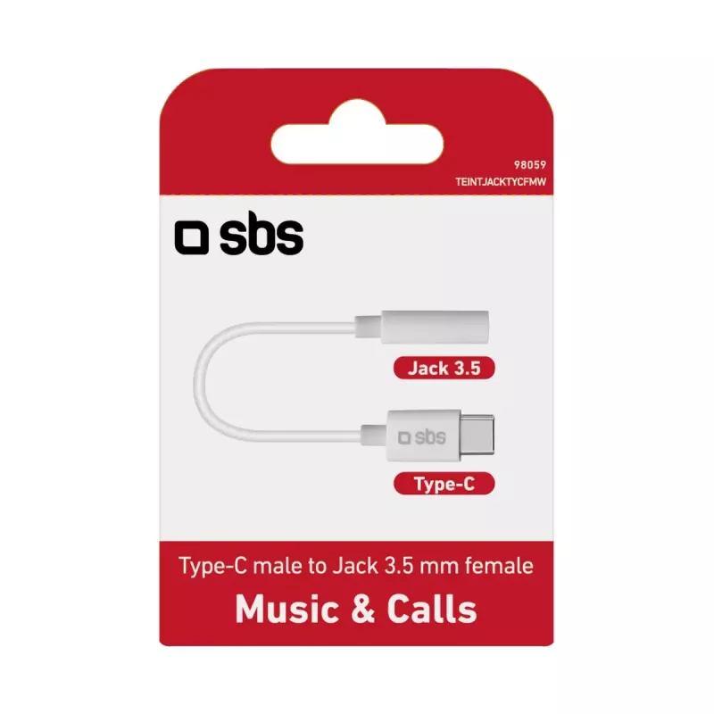 Mobiliojo telefono laidas SBS TEINTJACKTYCFMW Baltas 0,09 m 3,5 mm USB C