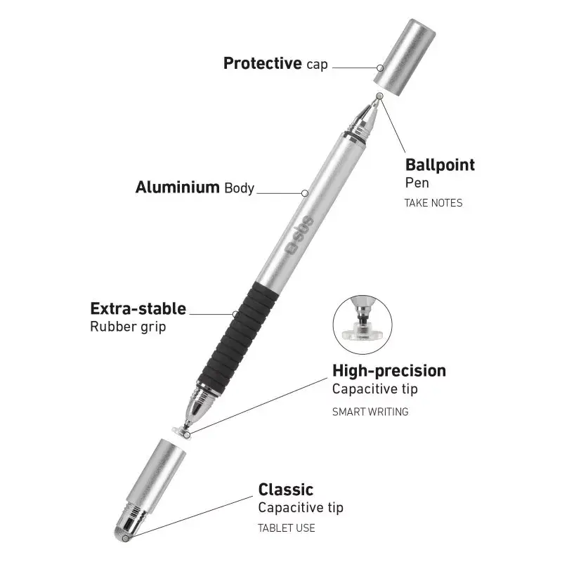 Stylus Pen SBS TTTATTOPROTRIO Juoda Sidabrinė Universal Mobile Compatibility