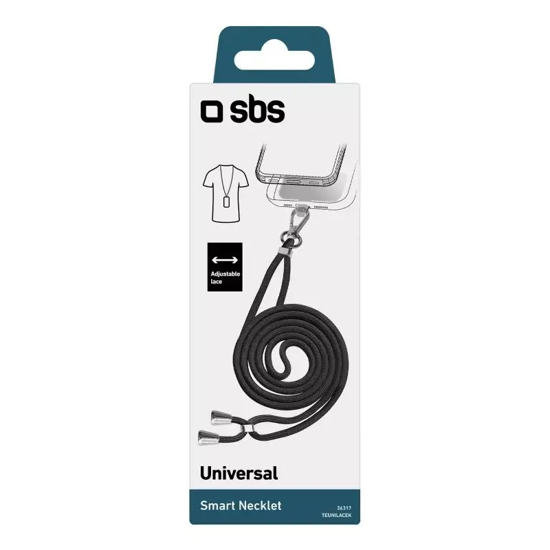Neck strap for mobile phones SBS TEUNILACEK — Juoda fabric, single-piece