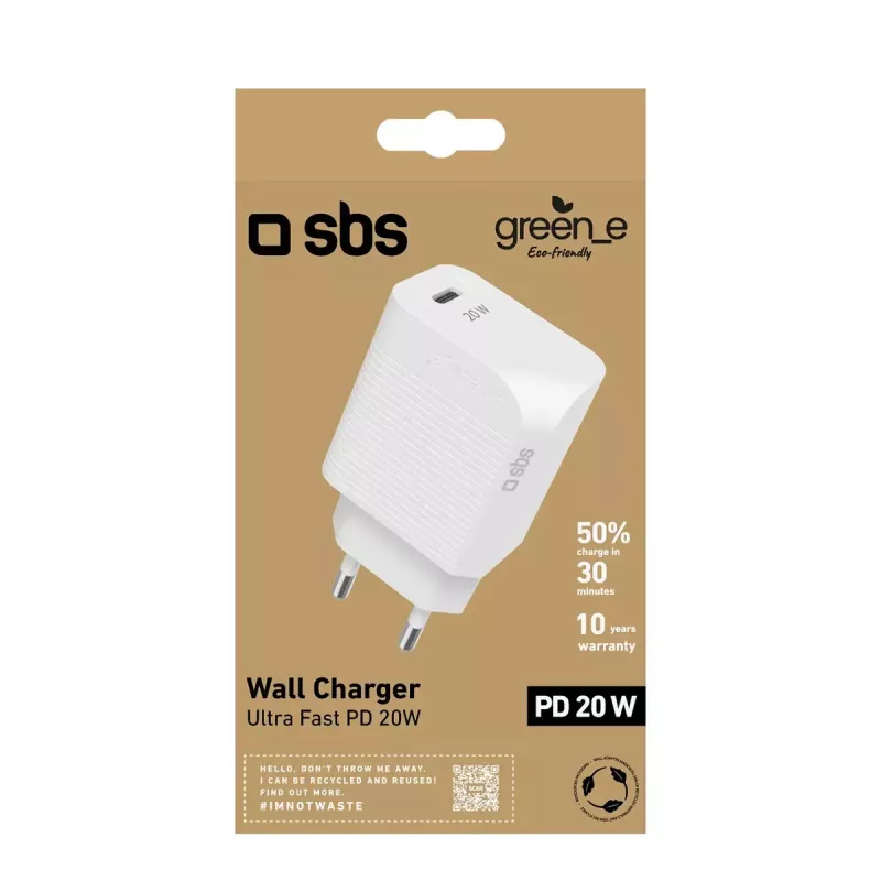 Mobiliojo įrenginio įkroviklis SBS GRETR1CPD20W Universal White AC Greitas įkrovimas