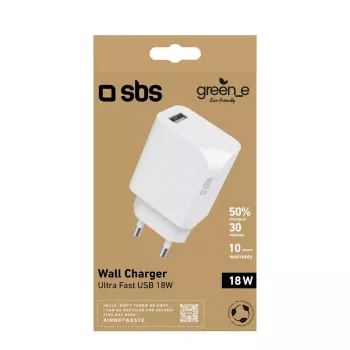 Mobiliojo įrenginio įkroviklis SBS GRETR1USB18W Universal White AC Fast charging