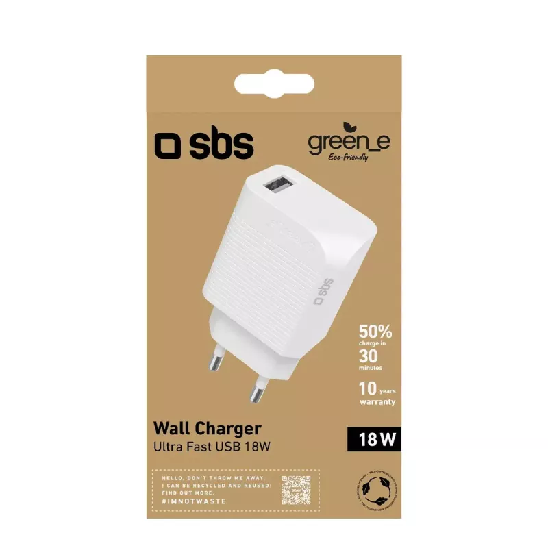 Mobiliojo įrenginio įkroviklis SBS GRETR1USB18W Universal White AC Fast charging